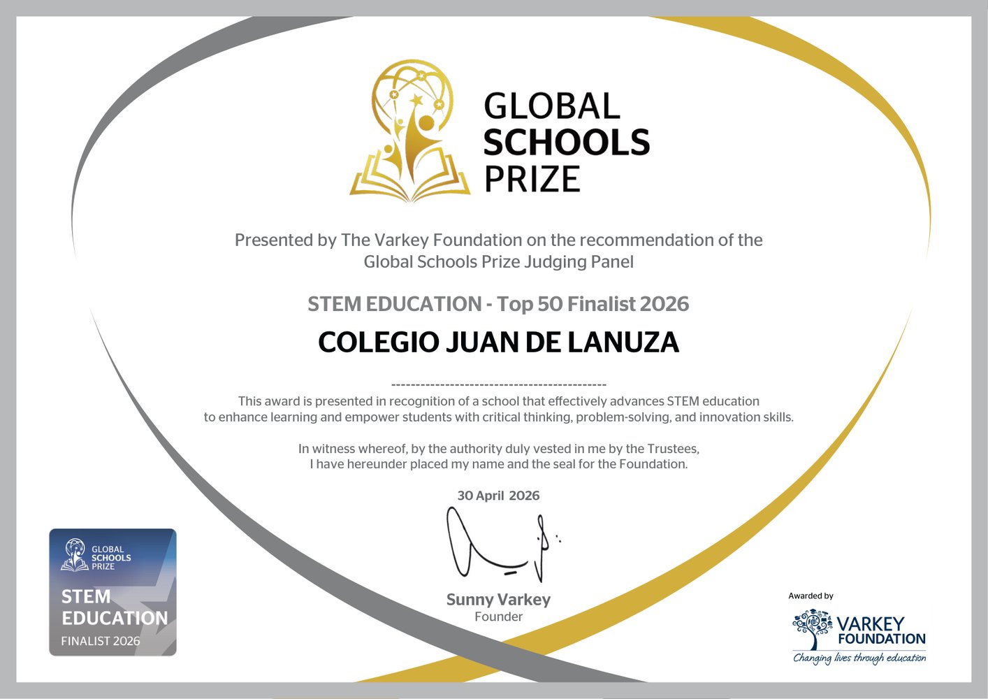 Certificado Global Schools Prize